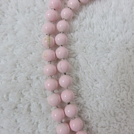 Vintage 50s Pink Metal Beaded Necklace Signed - image 8
