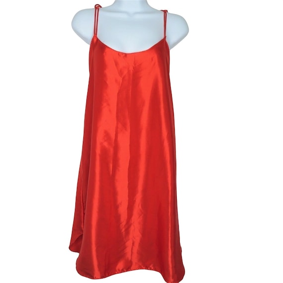 Vintage 60s 70s Red Satin Chemise Nightgown Slip Dress S Low Etsy UK