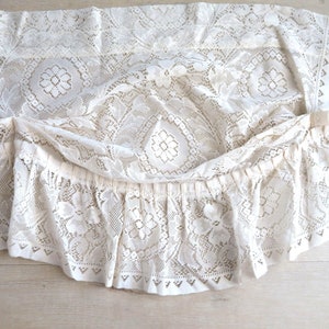 Vintage Sheer Lace-Curtain Valance Off-White Beige Gathered 16 x 62-inch Cottage Victorian