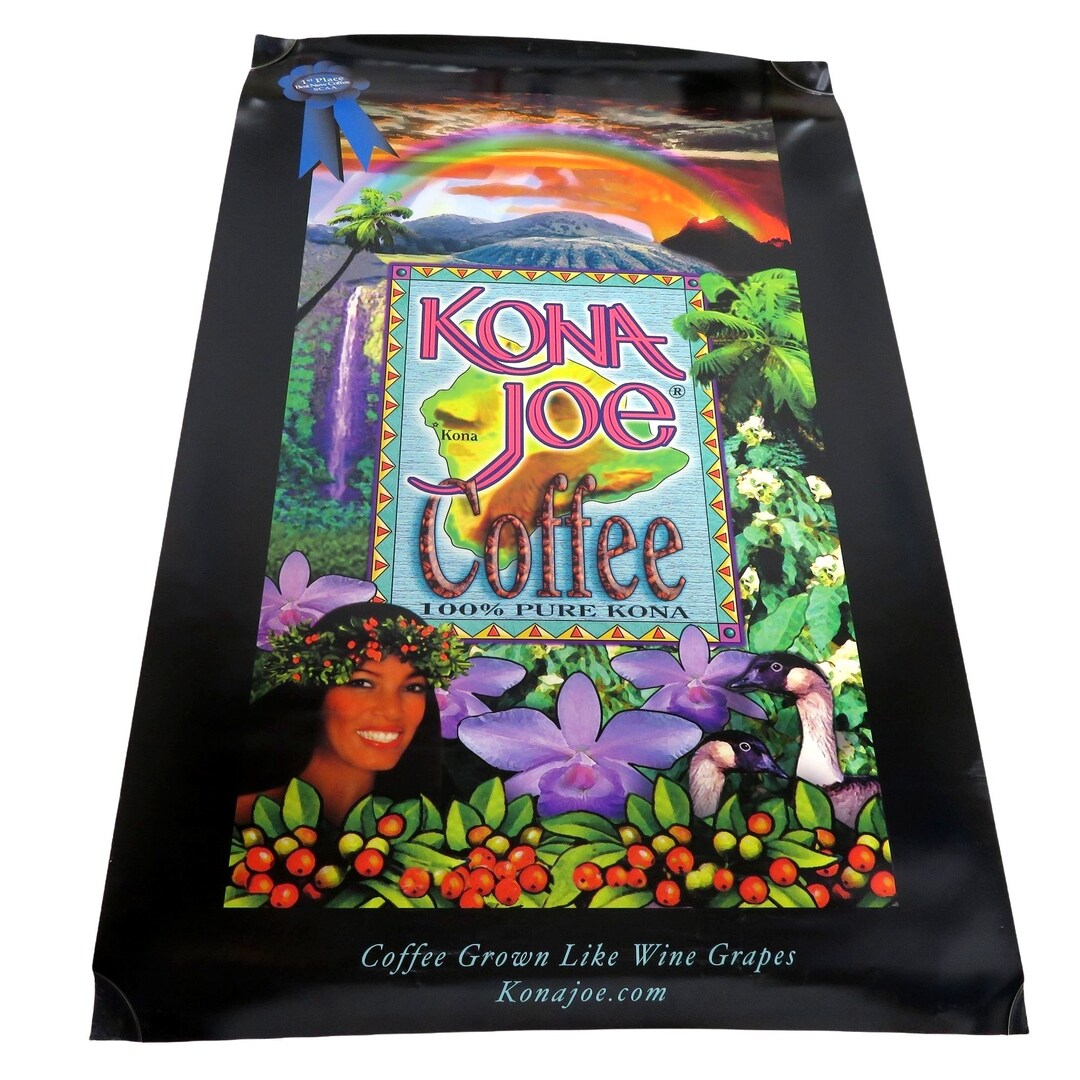Kona Joe Coffee Poster Big Island Hawaii Large 28 X 18 Wall Etsy