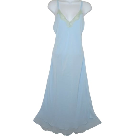 Vintage Layered Chiffon Slip Nightgown L Blue Lace Do… - Gem