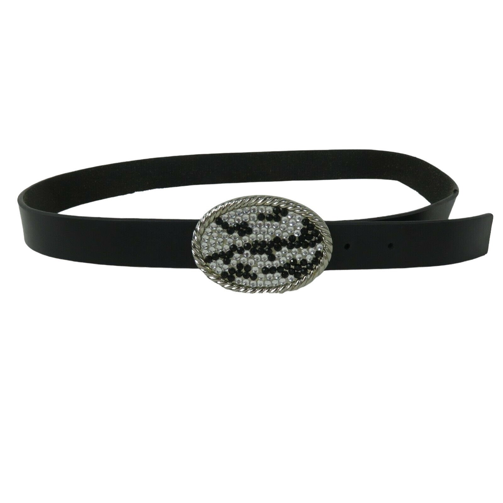 1990\'s Black Belt Leather Silver Crystal Buckle Vintage 90 main image 2