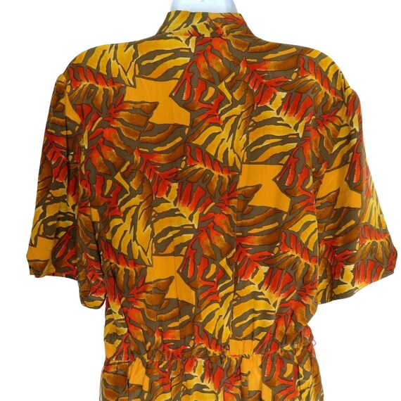 Vintage Silk Shirt Dress M Orange Brown Abstract … - image 9