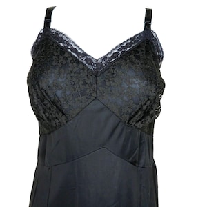Vintage 70s Full Length Dress Slip Womens 38 Tall Lace Trim Nylon Lingerie Made in USA
