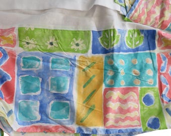 Gonna da letto singola vintage anni '70 con motivo astratto multicolore, pieghe da 35 cm, realizzata negli Stati Uniti.