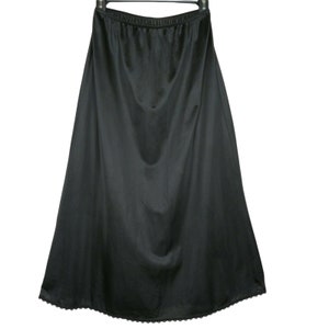 Vintage 70s WARNER Black Midi Half Dress Skirt Slip S Lace Trim Nylon USA Made