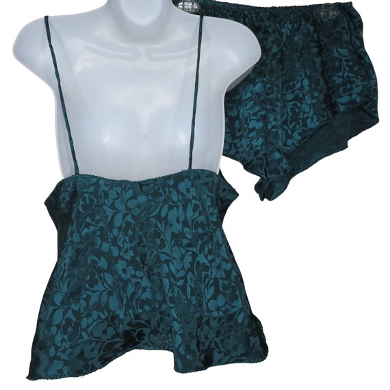 Vintage Val Mode Cami Shorts Pajama Set L Green B… - image 5