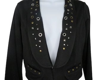 Vintage 90s Black Studded Cropped Bolero Tuxedo Jacket M by Weavers