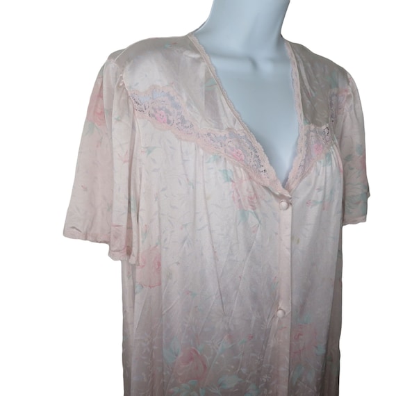 Vintage 70s Vanity Fair Robe: Pink Floral Lace Ny… - image 3
