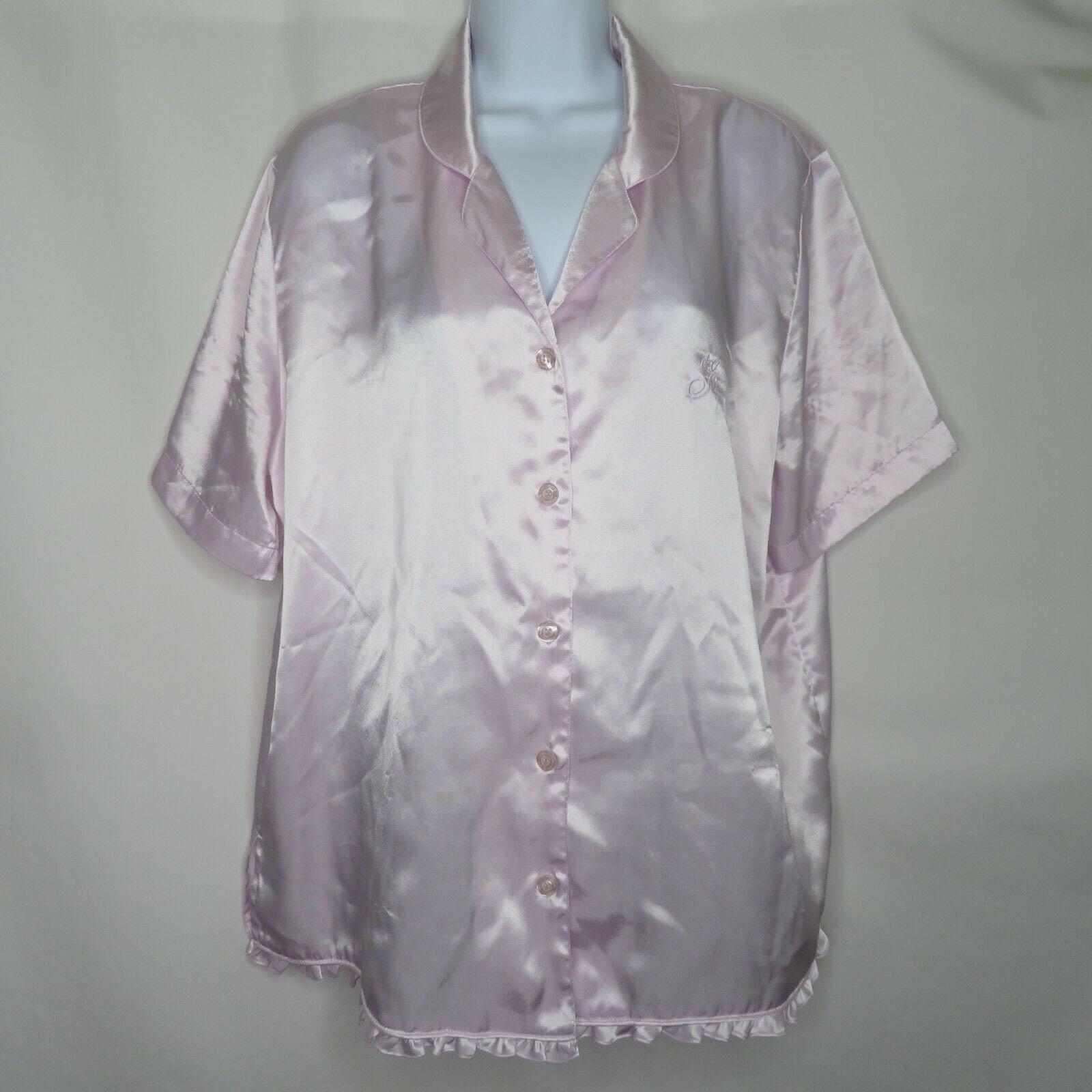 Vintage Intimate Essentials Pajama Shirt Top L Lavender Purple Ruffle Hem Etsy UK