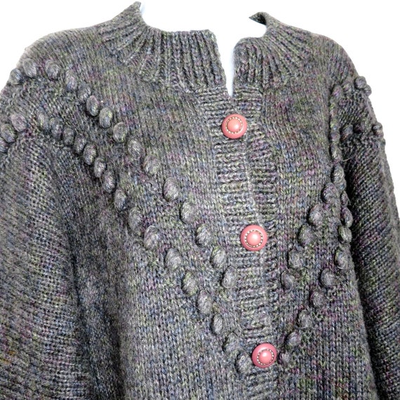 Vintage Hand Knitted Cardigan Sweater XL Gray Pur… - image 6