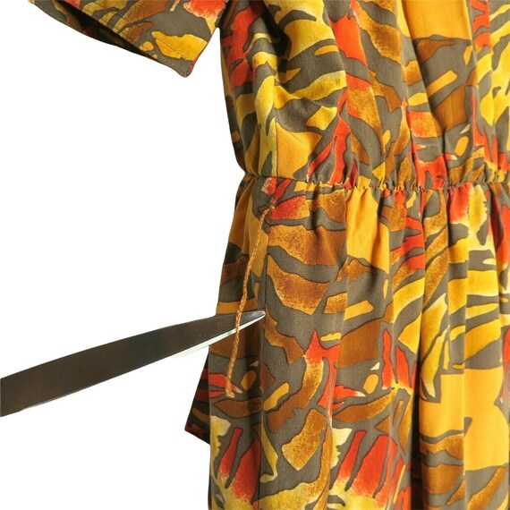 Vintage Silk Shirt Dress M Orange Brown Abstract … - image 10
