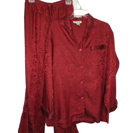 Vintage 90s Y2K Red Satin Brocade Pajama Set L Lo… - image 6