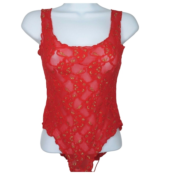 Vintage Sears Lingerie Teddy One Piece S Red Nylo… - image 1