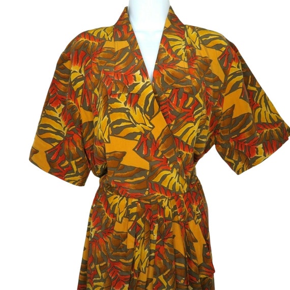 Vintage Silk Shirt Dress M Orange Brown Abstract … - image 4