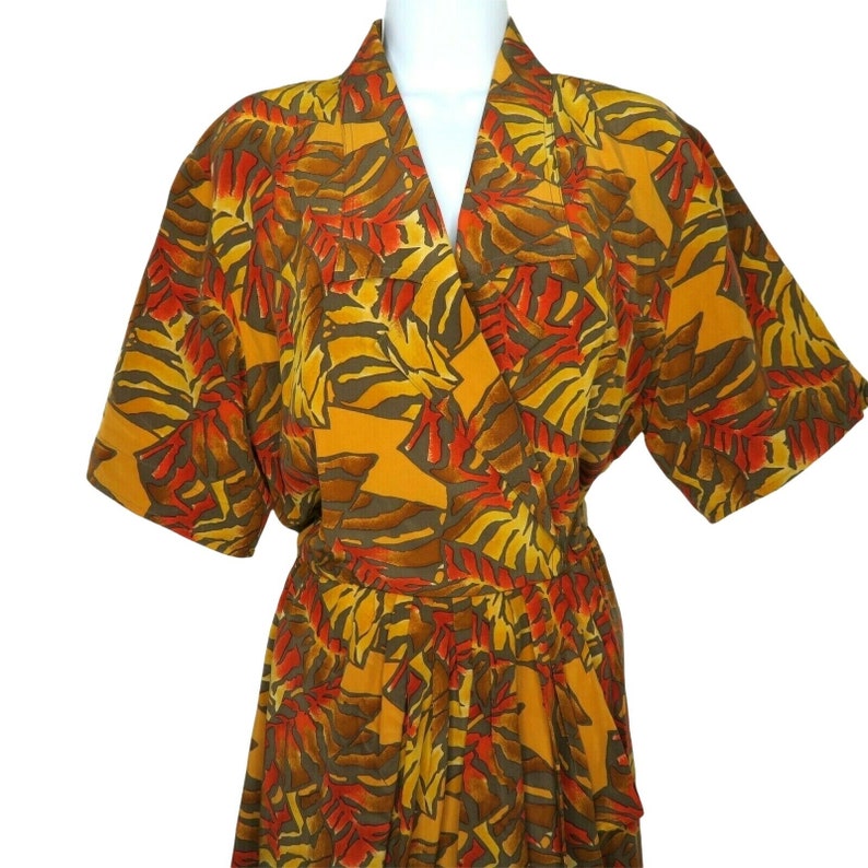 Vintage Silk Shirt Dress M Orange Brown Abstract Secretary Chic Academia image 4