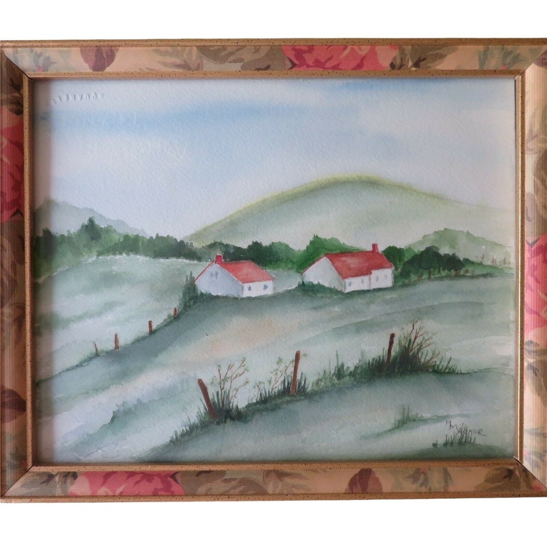 Original Vintage Art Signed Watercolor Landscape Picture Framed Under ...