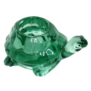 Vintage Geen Turtle Votive Candle Holder Indiana Glass Heavy Spanish Green Glass Made in USA