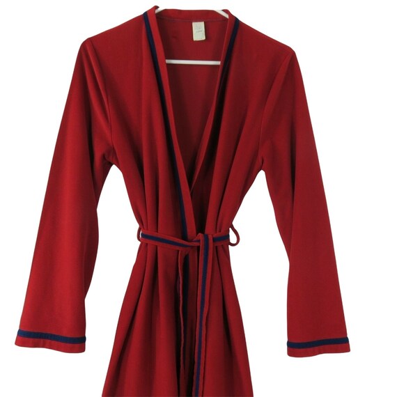 Vintage 60s Velara Red Velour Robe Housecoat M Be… - image 1