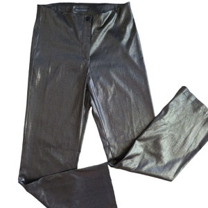 Vintage Selections Black Gold Metallic Pants M Button Zip Stretch Straight Leg USA Made