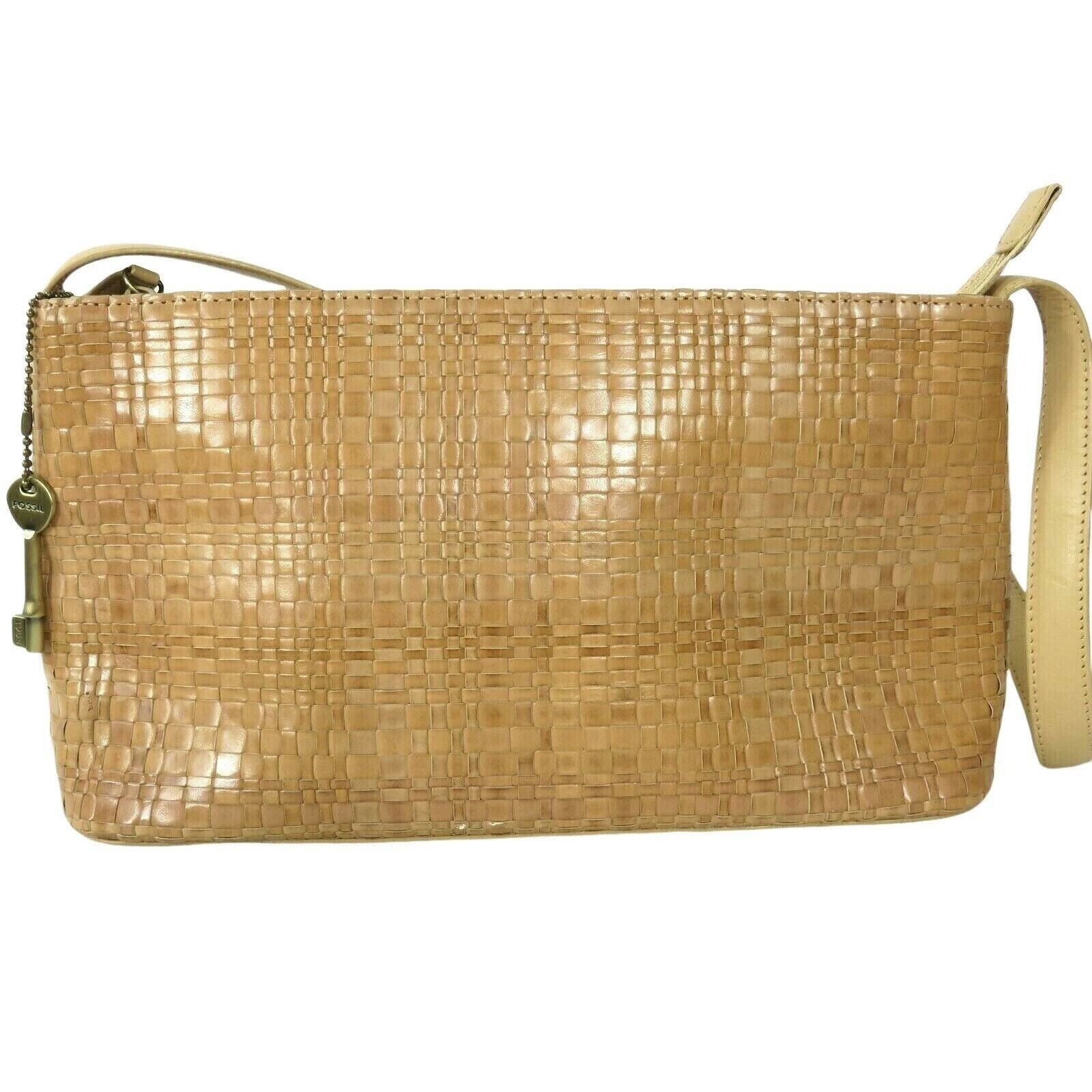 Fossil Tan Leather Tote with Gold Key Charm Vintage Fossil Brand Leather Handbag - Etsy main image 3
