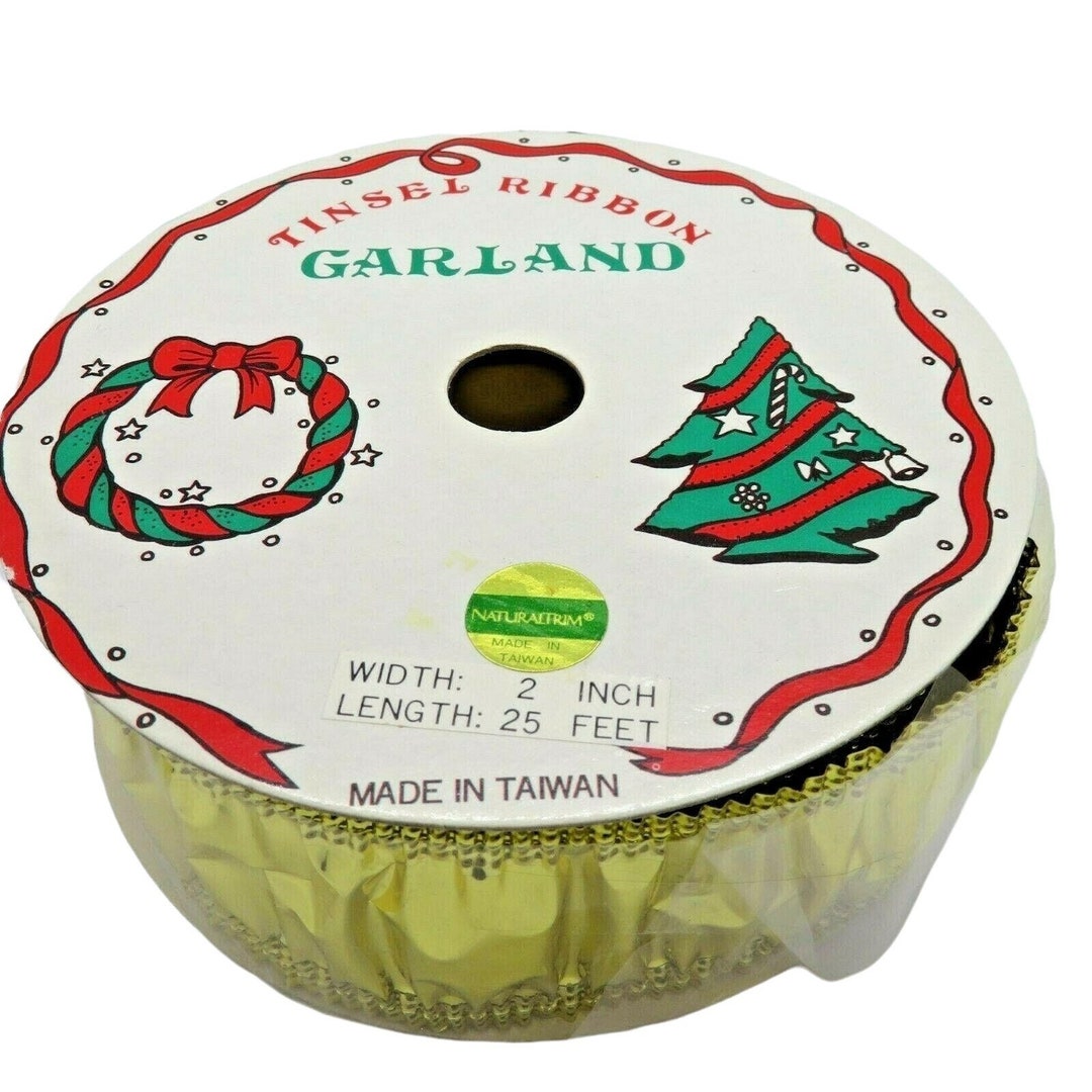 Vintage Gold Tinsel Ribbon Garland Holiday Tree Trim Gifts 2 Inch Width