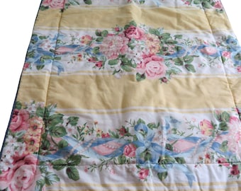 Vintage Croscill Princess Yellow Floral Stripe Pillow Sham 1 Standard USA Made