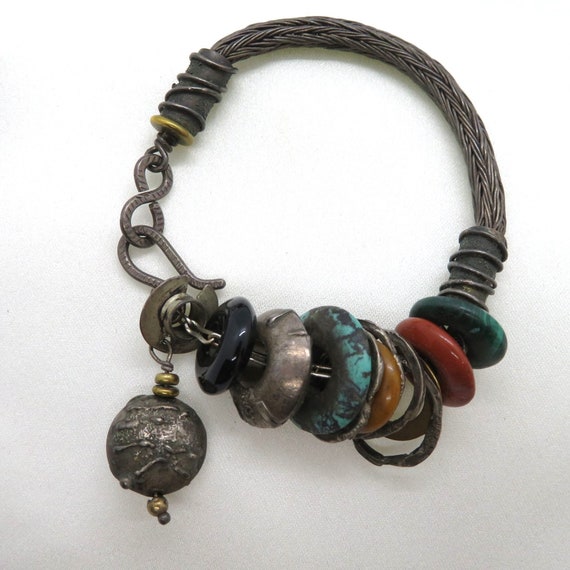 Vintage 70s Handmade Artisan Bracelet Woven Metal… - image 2