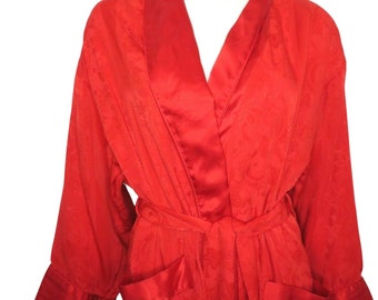 Vintage 80s Victoria's Secret Gold Label Dressing Gown Robe S Red Brocade Full Length