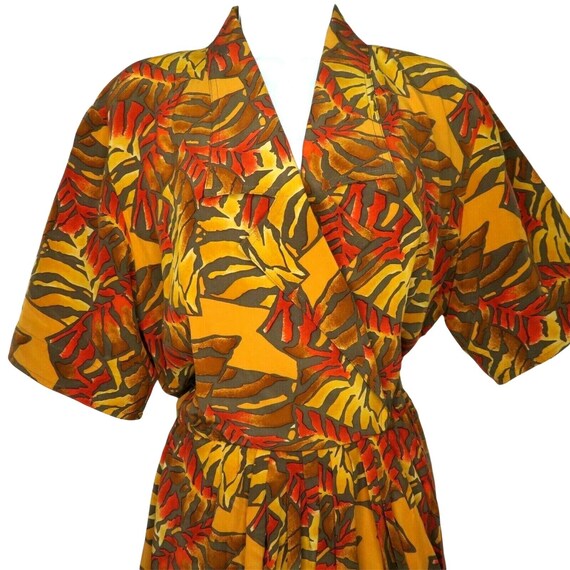 Vintage Silk Shirt Dress M Orange Brown Abstract … - image 1