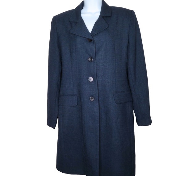 Vintage 90s Navy Blue Overcoat Trench Coat 10 Mid… - image 3