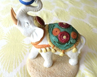 Vintage Hand Painted Porcelain Circus Elephant Figurine Figure Trunk Up Raised