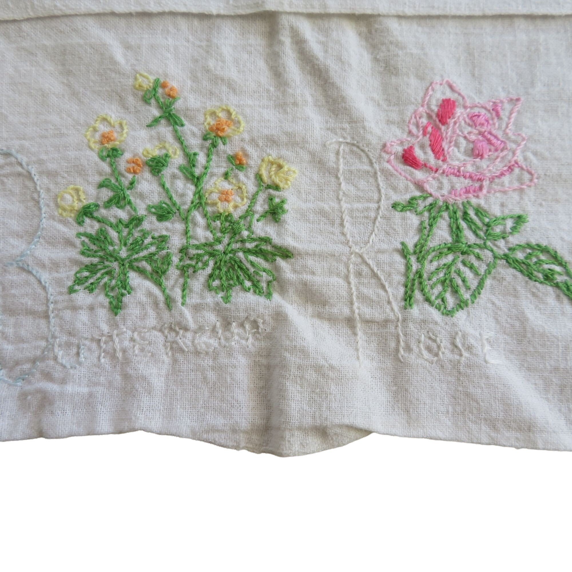 Vintage Hand Embroidered Tea Towels Lot of 2 Flowers Cottage Etsy