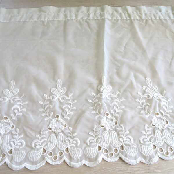 Vintage Sheer Embroidery Lace Curtain Valance Off White 58" x 24" Polyester