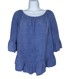 Vintage Toska Womens Blue Rayon Ruffle Hem Peasant Blouse Top Medium Boho Made in USA