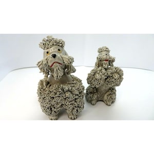 Vintage Ceramic Spaghetti Poodle Figurines Set of 2 Gray Textured Dogs Japan