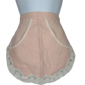 Vintage Handmade Half Apron Pink White Lace Trim Pockets Baking Apron 50s Style