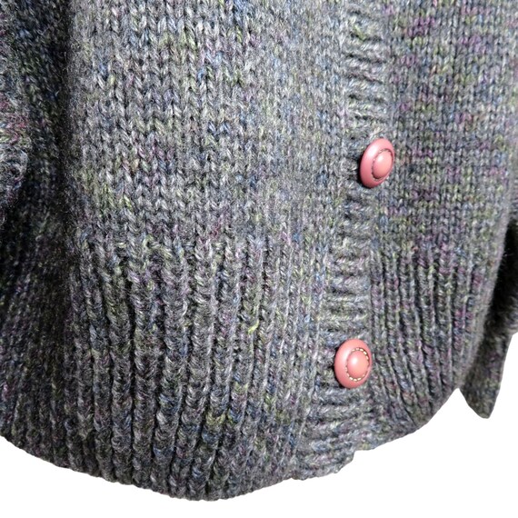 Vintage Hand Knitted Cardigan Sweater XL Gray Pur… - image 7