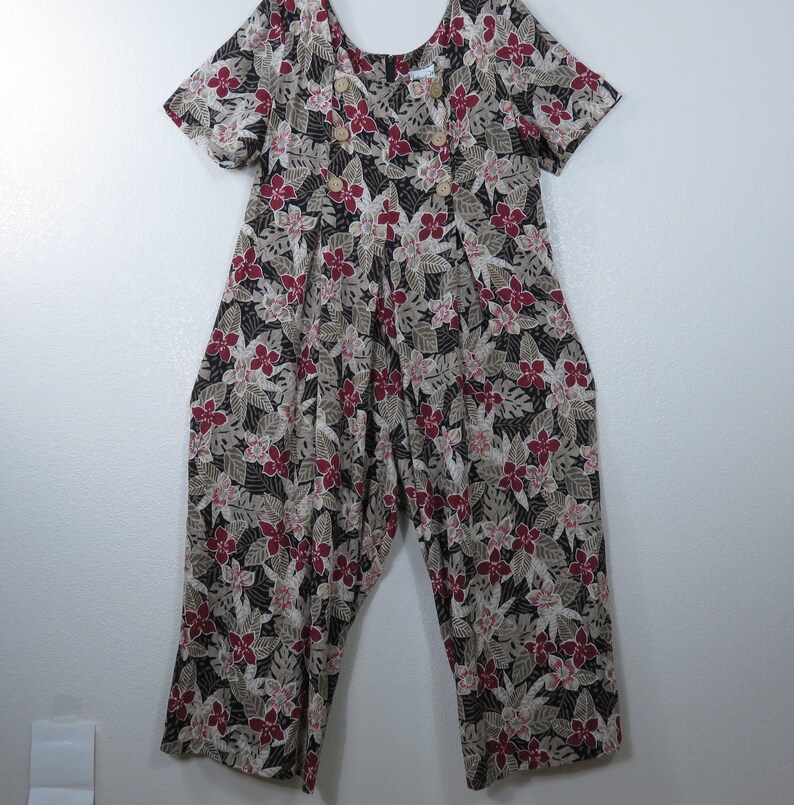 Vintage Jeffrey /& Dara by Linda Hutley Womens Size 16 Floral Pleated Romper Jumper Jumpsuit 100/% Rayon Made in USA