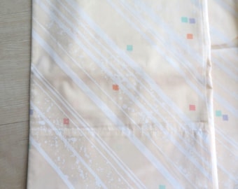 Lenzuolo piatto singolo in percalle senza stiro Vintage Martex 66x96 a righe beige e quadrati, nuovo