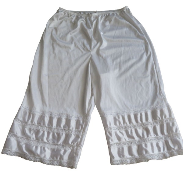 Vintage 80s Adonna Nylon Cropped Pajama Pants Bloomers M White Lace Leg