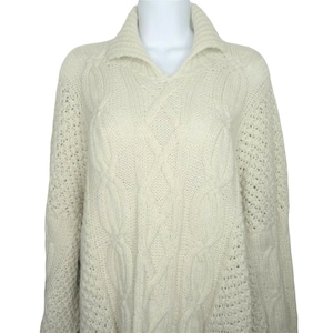 Vintage Handgestrickter Alpaka Pullover Oversized M Creme weiß Pullover Kabel peruanisch Artisan