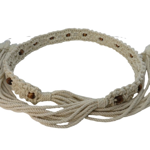 Vintage 70s White Macrame Tie Belt Handmade Brown… - image 6