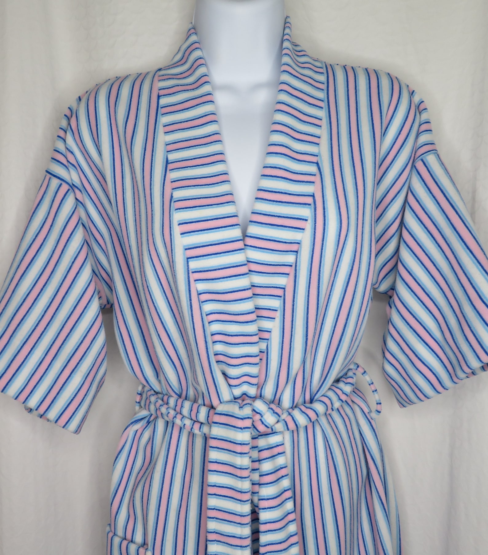 Vintage Striped Terry Cotton Robe S Pink Blue Short Sleeve Etsy