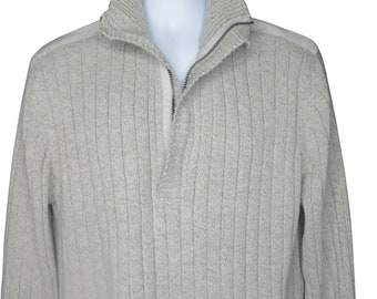 Vintage 90s Calvin Klein Pullover Ribbed Sweater Mens L Grey 1/4 Zip Cotton Epaulets