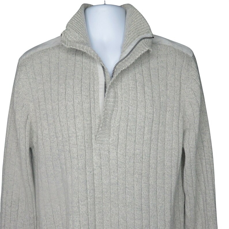 Vintage 90s Calvin Klein Pullover Ribbed Sweater Mens L Grey 1/4 Zip Cotton Epaulets image 1