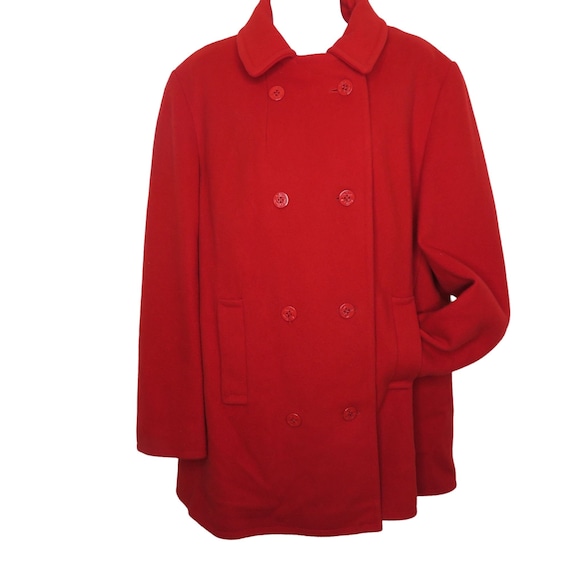 Vintage 70s JG HOOK Pure Wool Red Peacoat M Double Breasted