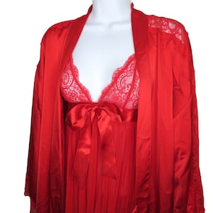 Vintage anni &#39;90 Y2K Victoria&#39;s Secret Peignoir Set XS Rosso Sottoveste in pizzo trasparente Camicia da notte Vestaglia NUOVO