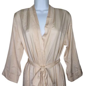 New Vintage Y2K Full Length Kimono Robe Beige Striped Attached Belt Pockets Womens Small