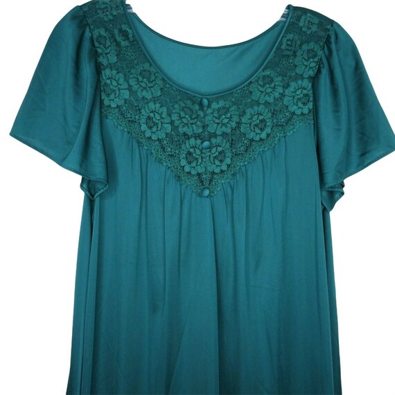 Vintage 70s Shadow Line Long Teal Green Nightgown… - image 1